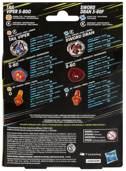Beyblade X: Dual Pack - Tail Viper 5-80O & Sword Dran 3-60F Carousel 4