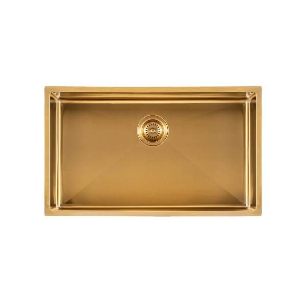 Stainless Steel Kitchen Laundry Sink 762mm Single Bowl Brushed Gold Top Carousel 1