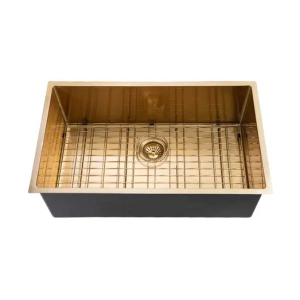 Stainless Steel Kitchen Laundry Sink 762mm Single Bowl Brushed Gold Top Carousel 2