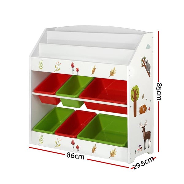 Kids Bookshelf Toy Box Organiser Children 6 Bins Display Shelf Storage Box Carousel 2
