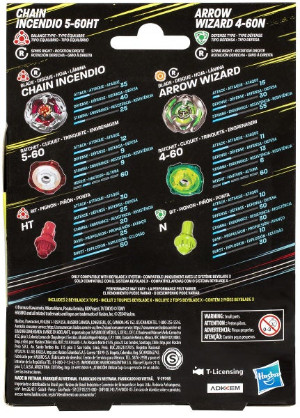 Beyblade X: Dual Pack - Chain Incendio 5-60HT & Arrow Wizard 4-60N Carousel 4