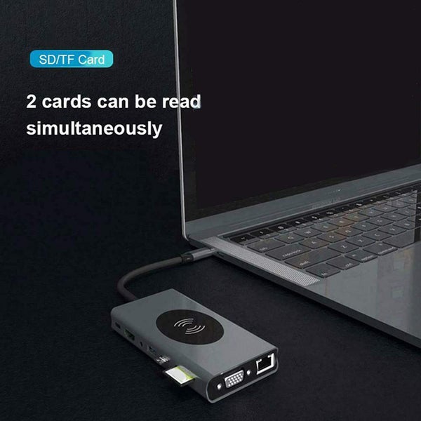 15 In 1 USB C Hub Ethernet HDMI VGA USB 3.0 Hub PD Wireless Charging Card Reader Carousel 7