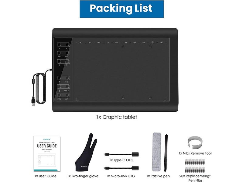 VINSE Digital Art Graphics Drawing Tablet 10 x 6 inches with 12 Hot Keys Carousel 9