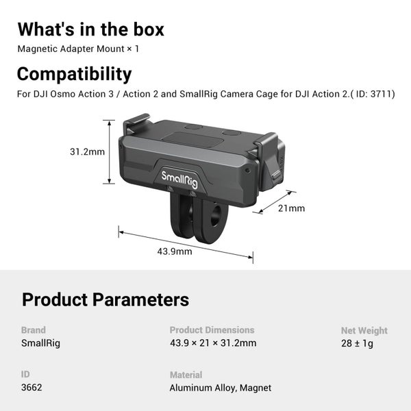 SMALLRIG Magnetic Adapter Mount for DJI Action 4 / Action 3 / Action 2 Carousel 7