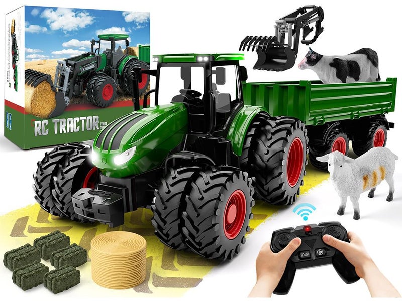 Remote Control Tractor Toy for Kids Trailer Front Loader Metal Car Head 8 Wheels Carousel 1