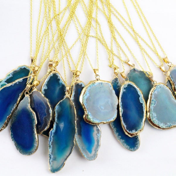 Natural Blue Agate Slice Necklace – Unique & Elegant Carousel 1