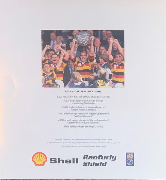 1994 Shell Ranfurly Shield Souvenir Presentation Pack + set of 8 used cards Carousel 9
