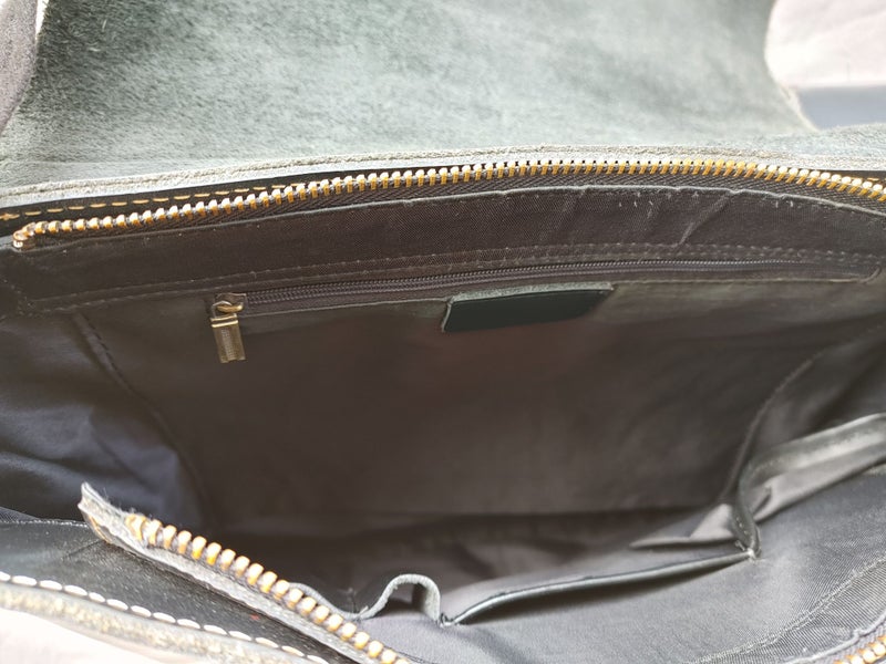 Black genuine leather Shoulder crossbody messenger documents Bag large Brief Carousel 2