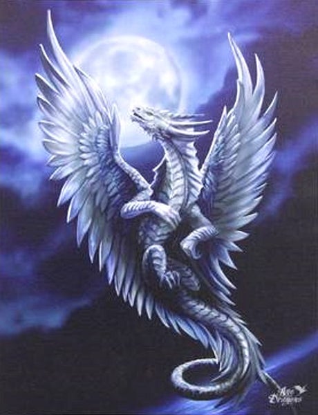 'Silver dragon' print by Anne Stokes, 30 x 40cm Carousel 1