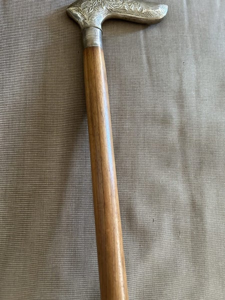 Vintage silvered solid brass handled walking stick Carousel 2
