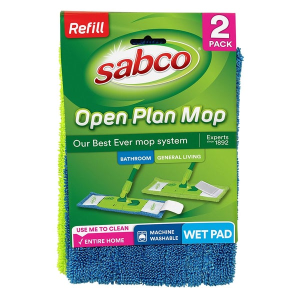 2pc Sabco 43cm Mopping Refill Replacement Microfibre Wet Pad For Open Plan Mop Carousel 1