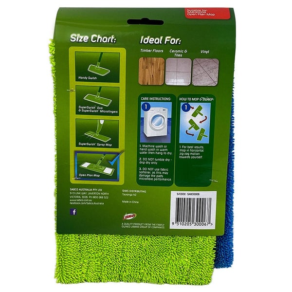 2pc Sabco 43cm Mopping Refill Replacement Microfibre Wet Pad For Open Plan Mop Carousel 2