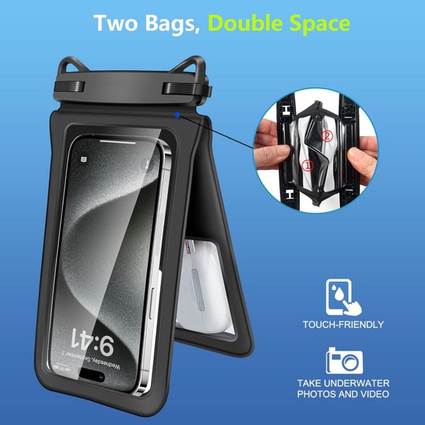 NEW Large Double Space Waterproof Phone Pouch Waterproof Phone Lanyard Case Carousel 2