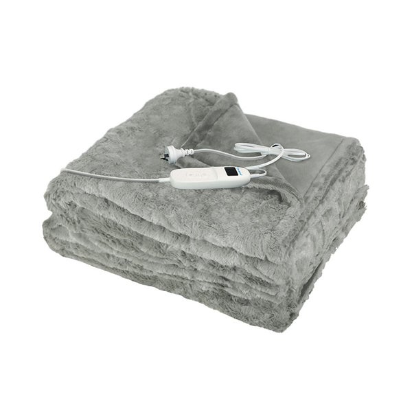 DreamZ Electric Heated Throw Blanket Plush Warm Machine Washable Timer Grey Carousel 1