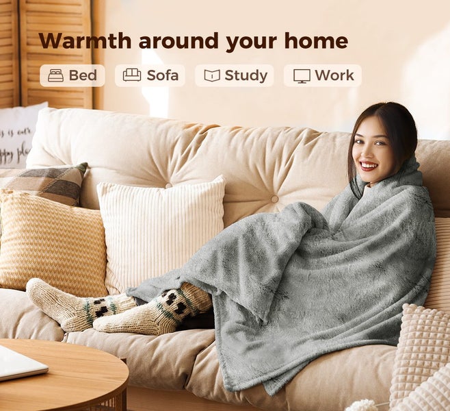 DreamZ Electric Heated Throw Blanket Plush Warm Machine Washable Timer Grey Carousel 2
