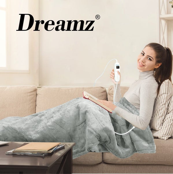 DreamZ Electric Heated Throw Blanket Plush Warm Machine Washable Timer Grey Carousel 9