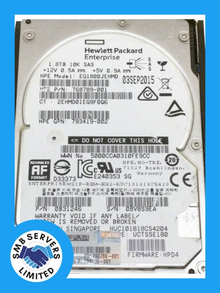 HPE 1.8TB SFF SAS 10K 12Gb/s HDD 793419-002 Carousel 1