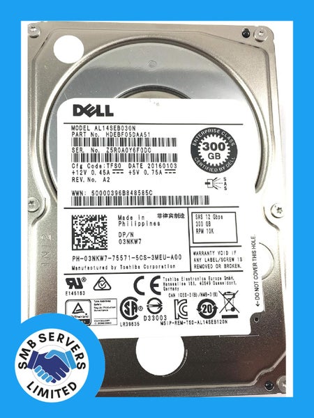 Dell 300GB SFF SAS 10K 12Gb/s HDD 03NKW7 Carousel 1