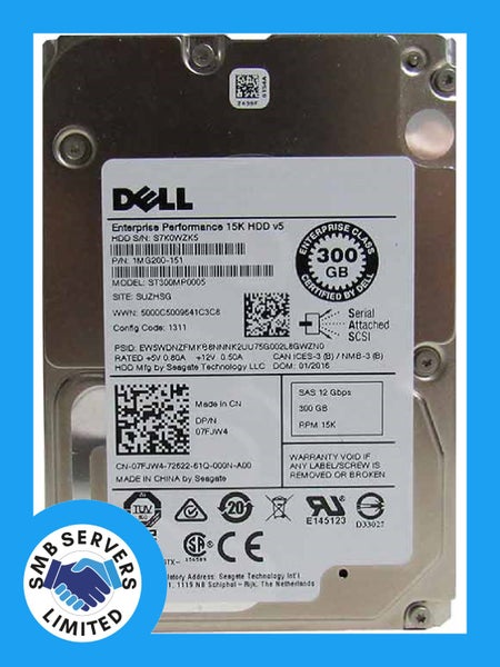 Dell 300GB SFF SAS 15K 12Gb/s HDD 07FJW4 Carousel 1