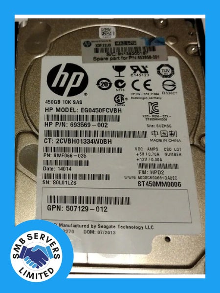 HPE 450GB SFF SAS 10K 6Gb/s HDD 507129-012 Carousel 1