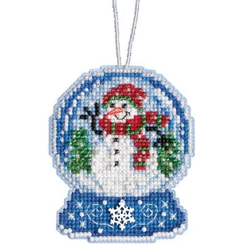Mill Hill Cross Stitch Ornament Kit - Snowman Snow Globe Carousel 1