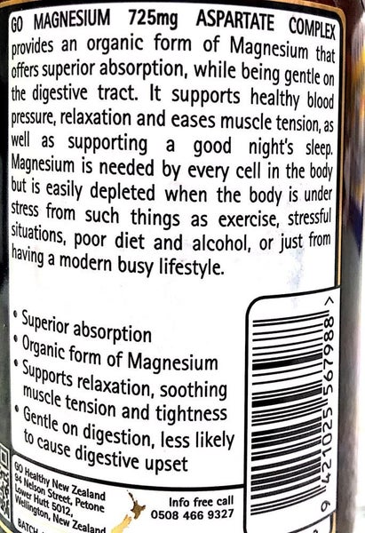 Go Healthy Go Magnesium 725mg Asparate Complex 100 Vege Caps Carousel 3