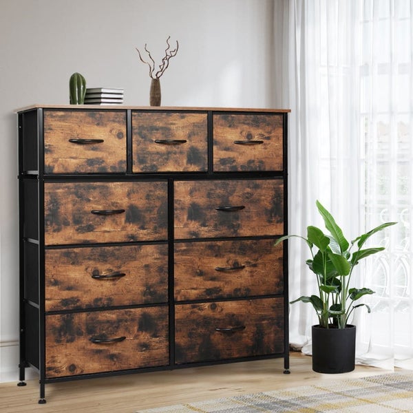 Storage Cabinet Tower Chest of Drawers Dresser Tallboy Drawer Retro Brown Carousel 8