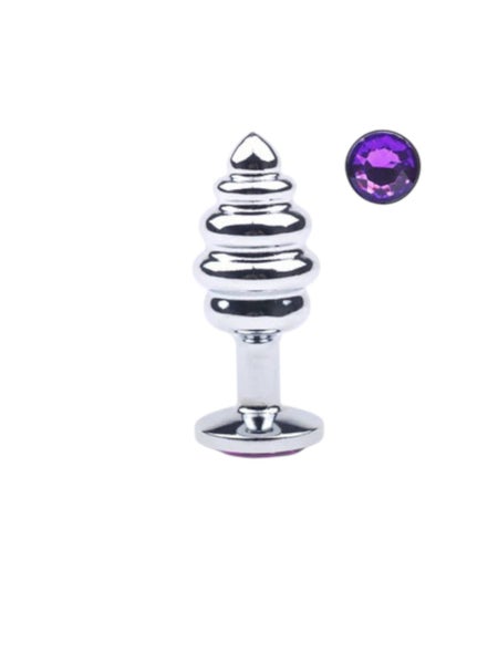 Ribbed Metal Butt Plug VI Purple Small Carousel 1
