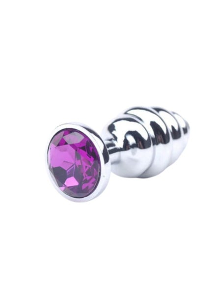 Ribbed Metal Butt Plug VI Purple Small Carousel 2