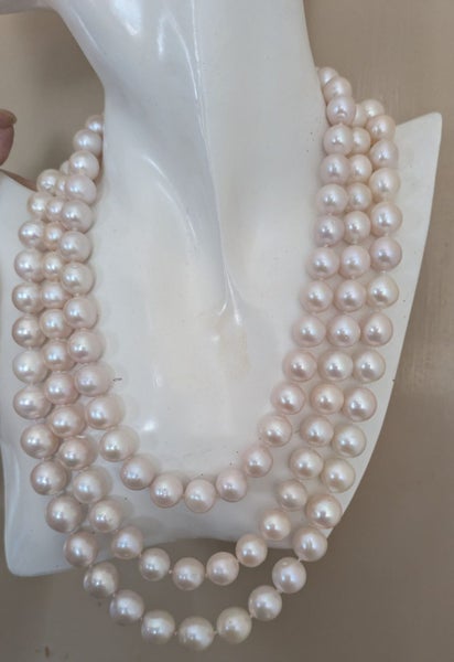 10 - 12mm White Cultured Pearl 21" Triple Strand Necklace Carousel 1