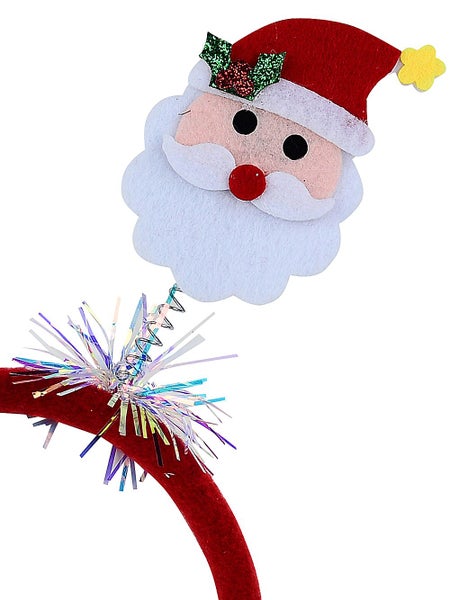 Santa & Santa On Springs Headband With Iridescent Tinsel - One Size Fits Most Carousel 2