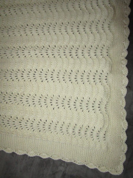 Deep Cream Feather and Fans baby Shaw/ blanket double knit** Carousel 1
