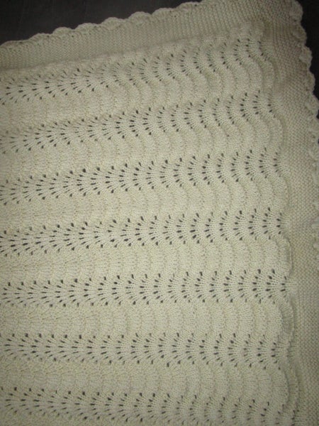 Deep Cream Feather and Fans baby Shaw/ blanket double knit** Carousel 2