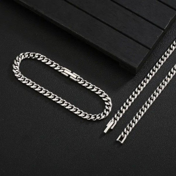 Men's Titanium Steel 5MM Cuban Link Chain Bracelet and Necklace Set - SALE! Carousel 1