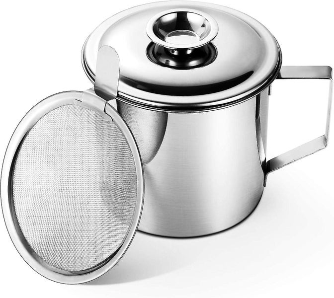 Bacon Grease Container With Stainless Steel Grease Strainer - Pan Grease Holder Carousel 1