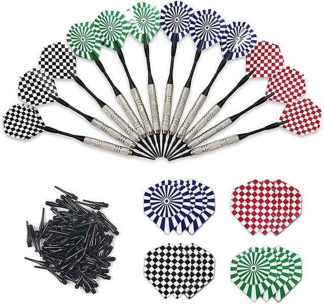 Plastic Tip 12 Soft Tip Darts And 100 Spare Tips Electronic Safety Darts 14g Carousel 1