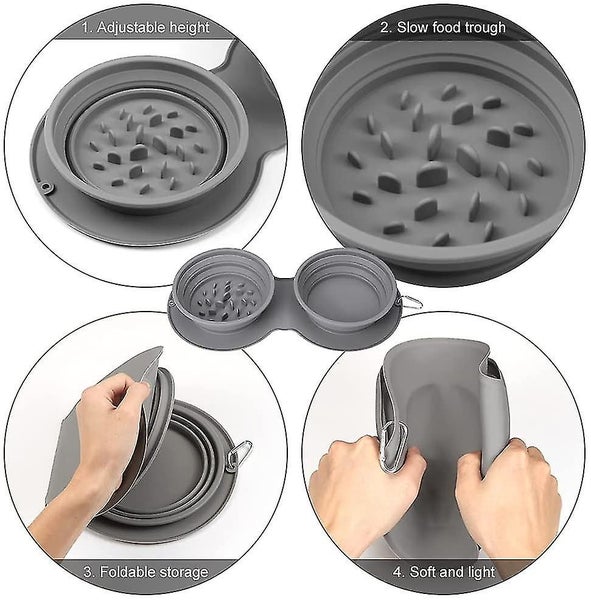Foldable Dog Bowl Folding Pet Bowl Height Adjustable Feeding Bowl With Lid And Carousel 2