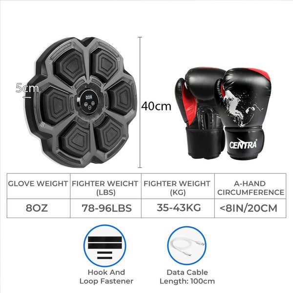 Centra Punching Box Music Machine Training Bluetooth 8 OZ Boxing Glove Black Carousel 10