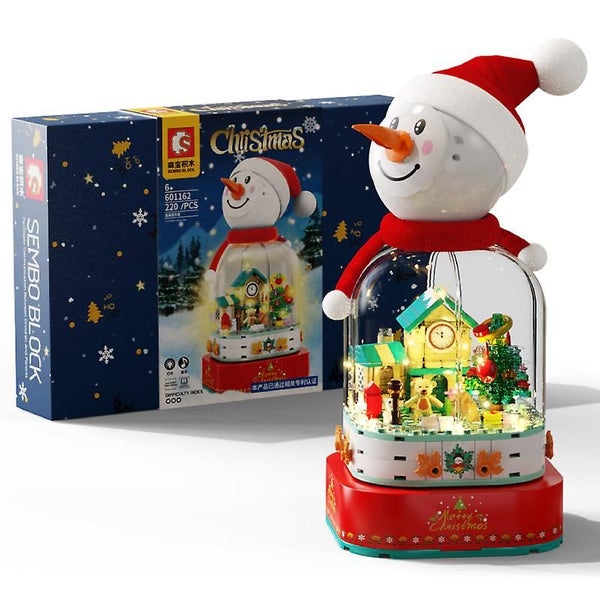 Christmas Theme Model Bricks Snowman Music Box With Lighting Building Block T Carousel 1