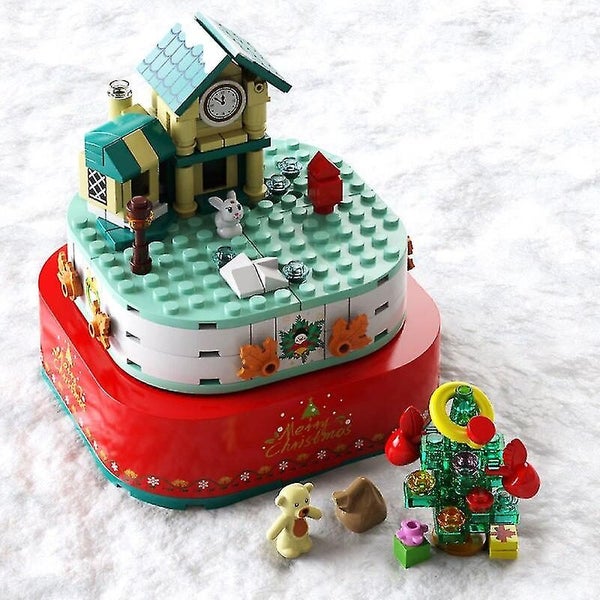 Christmas Theme Model Bricks Snowman Music Box With Lighting Building Block T Carousel 2
