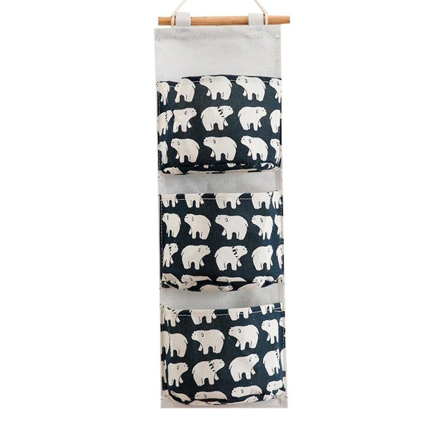 Wall Mounted Storage Bag with 3 Pockets: Waterproof Linen Fabric Organizer for C Carousel 1