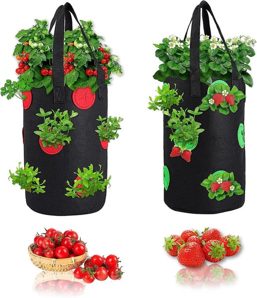 2 Piece Hanging Strawberry Planter Fabric Stackable 3 Gallon Grow Bag With Du Carousel 1