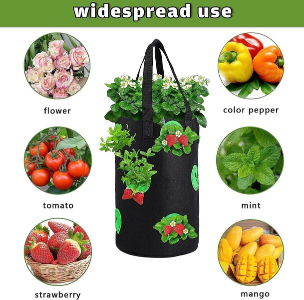 2 Piece Hanging Strawberry Planter Fabric Stackable 3 Gallon Grow Bag With Du Carousel 2