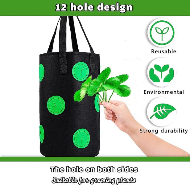 2 Piece Hanging Strawberry Planter Fabric Stackable 3 Gallon Grow Bag With Du Carousel 5