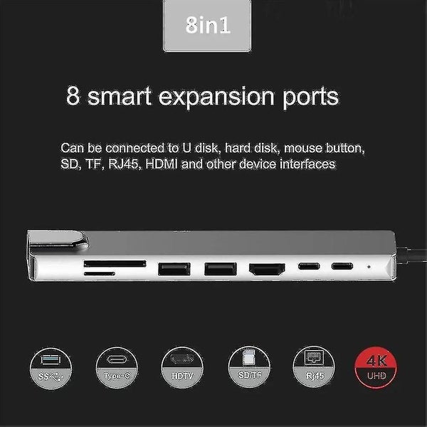 Hub 8 In 1 Type-c Hub To Usb 3.0 Usb-c Hdmi Lan Rj45 Sd Tf Adapter For Macbook Carousel 5