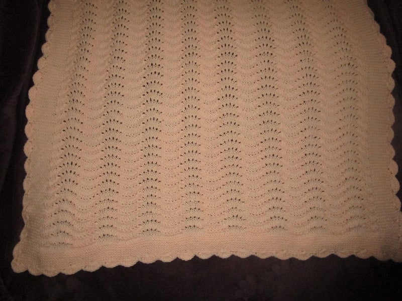 Apricot Double Knit Feather and Fans shawl/blanket ** Carousel 4