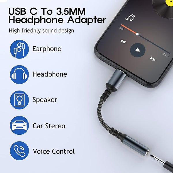 Usb C To 3.5mm Headphone Jack Adapter, Type C To Aux Audio Dongle Cable Cord Hi- Carousel 5