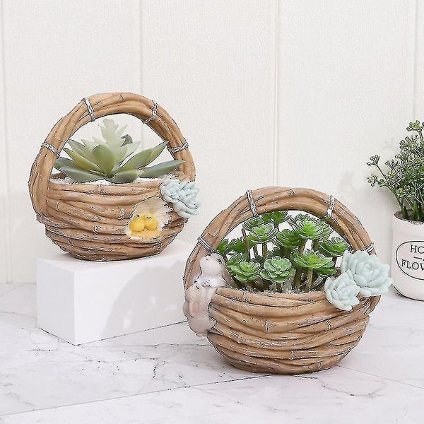 Succulent Planter Simulation Bamboo Basket Flowerpot Plant Pot Resin Vase Contai Carousel 5