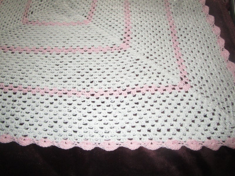 Delicate Baby Pink and white Crocheted baby shawl/blanket** Carousel 2