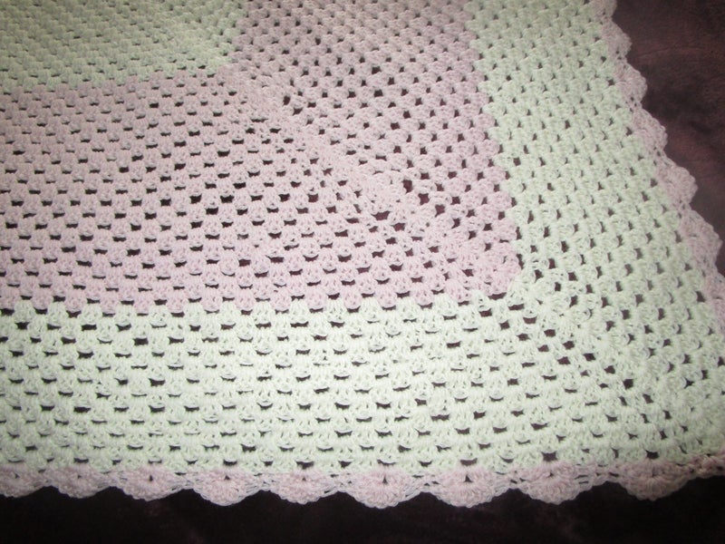 Delicate Baby Pink and soft cream Crocheted baby shawl/blanket** Carousel 1